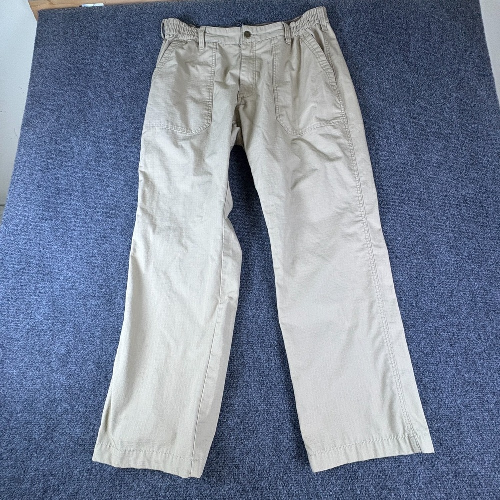 CQR Tactical Carpenter Pants Men 32x30 Beige Ripstop Pockets Straight Leg Hiking